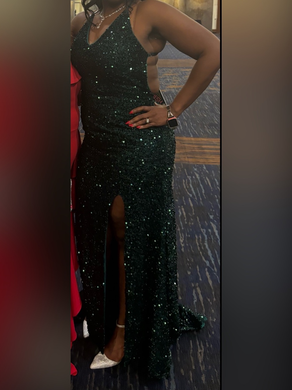 Sparkling Emerald Sequin V-Neck Prom Gown with Front Slit